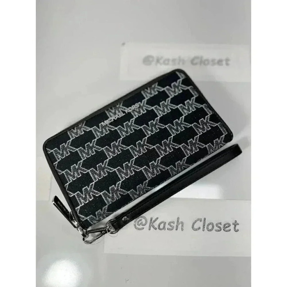 Michael Kors JST Large MF Phone Case Wallet Wristlet Black Multi - Picture 1 of 6